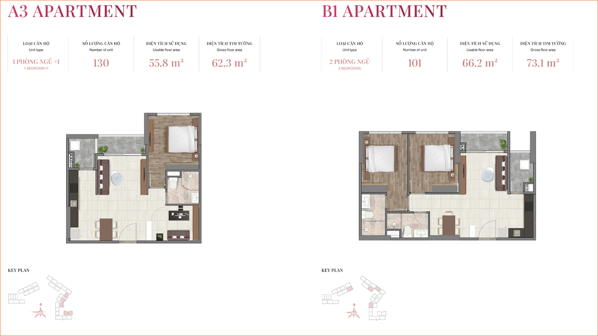 Mặt bằng căn hộ 1PN+1 Setia Lái Thiêu
